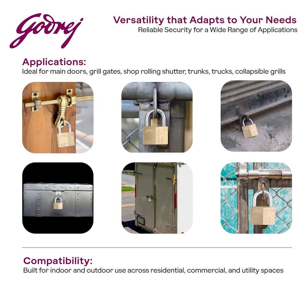 Godrej Locks | Sherlock Pro 60mm Padlock | with 4 Keys | Premium Solid Brass Lock | Self-Locking Shackle | Double Locking | Rust-Resistant | Suitable for Doors, Cabinates | 1 Year Warranty